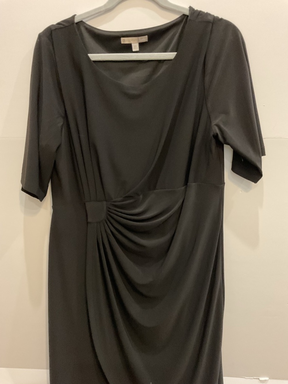 Dress Barn Black Draped Short-Sleeve Midi Dress